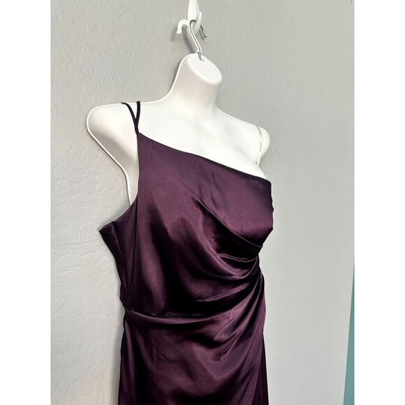 Galina Signature Charmeuse Draped One-Shoulder Plum Bridesmaid Dress Size 12 - Picture 7 of 11